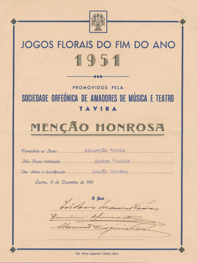 Jogos Florais 1951 Sebastiao Leiria